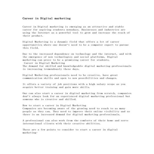 Choosing digital marketing as career | Skillfloor | PDF