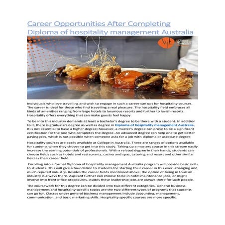 Diploma of hospitality management Australia