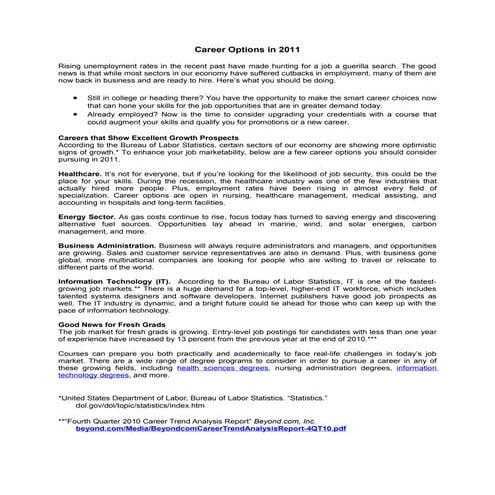 Career options in 2011