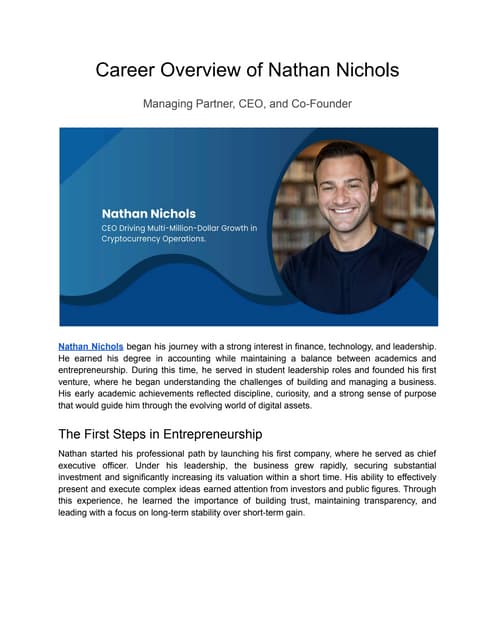 Career Overview of Nathan Nichols | Managing Partner, CEO, and Co-Founder