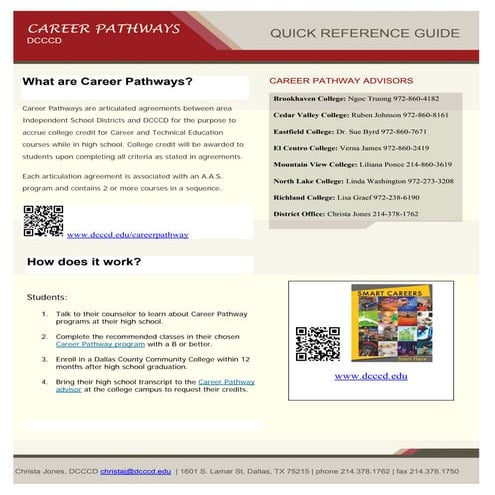Career Pathway Quick Reference Guide