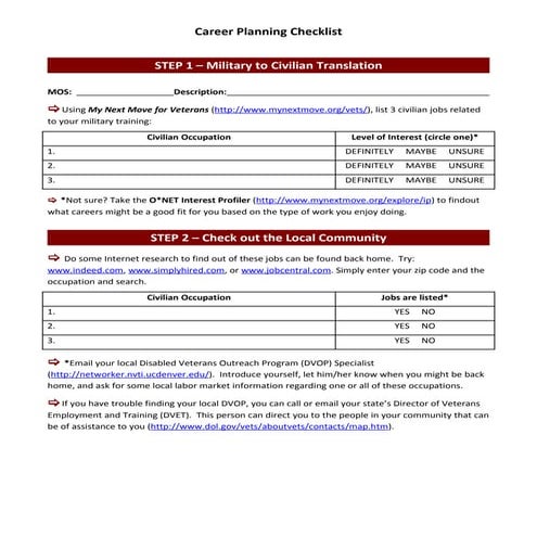 Career Planning Checklist Doc