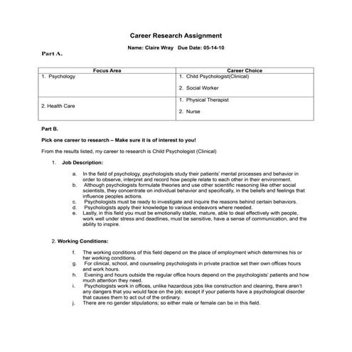 Career research assignment