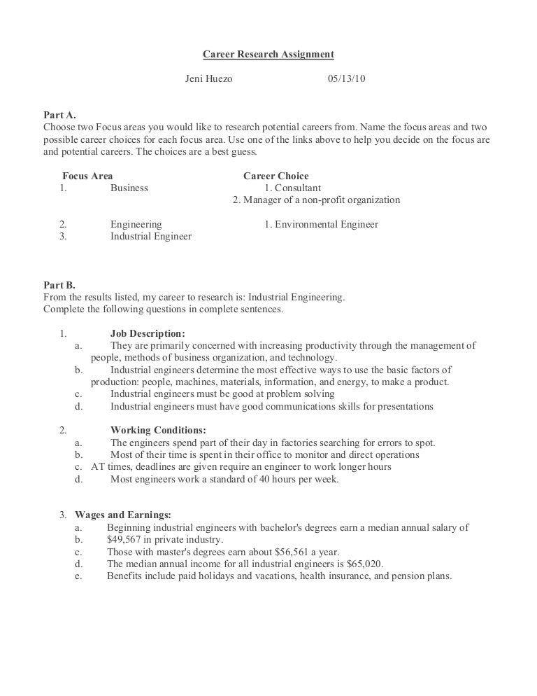 Career research assignment high school picture