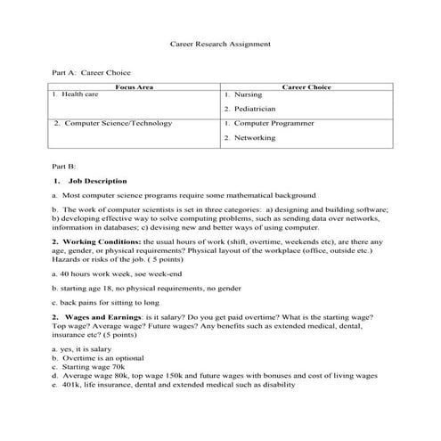 Career research assignment