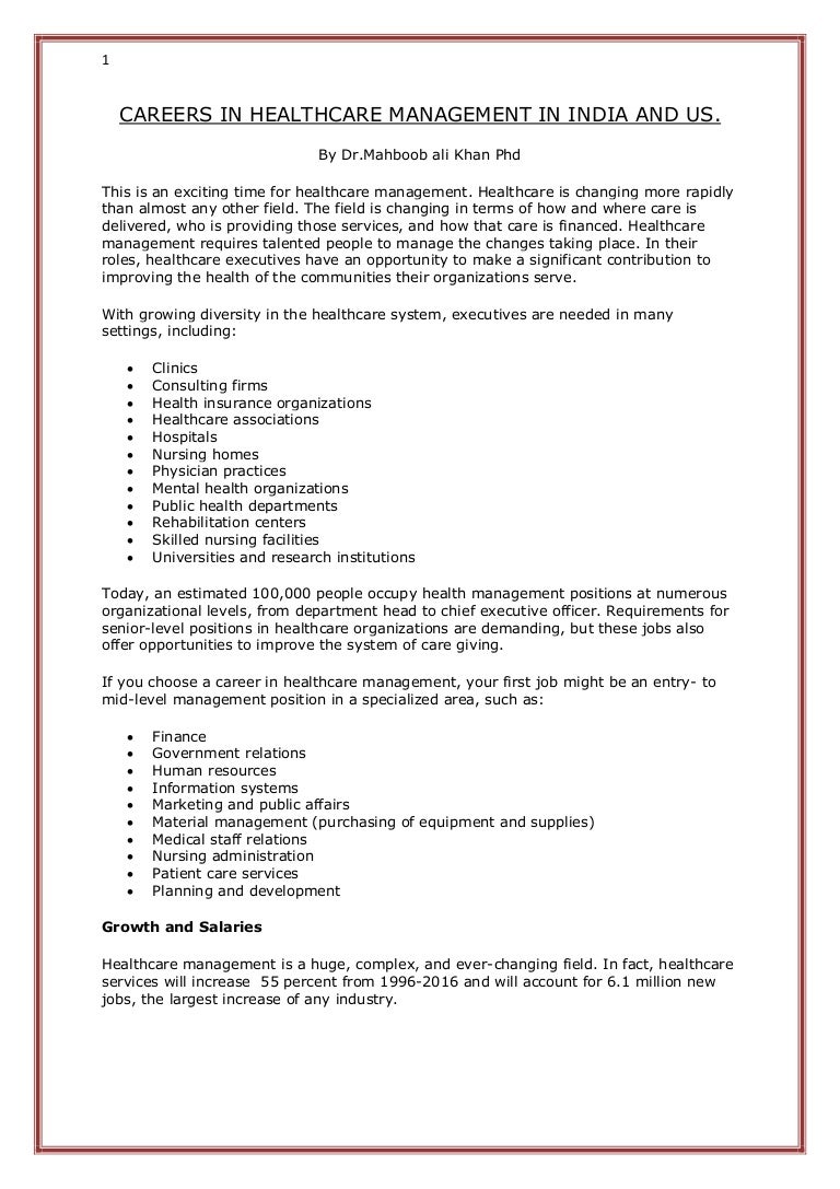 Workbooks teach-nology.com worksheets : CAREERS IN HEALTHCARE MANAGEMENT IN INDIA AND US by Dr.Mahboob ali kh…