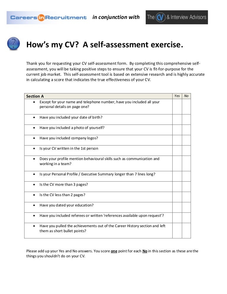 How’s my CV? A selfassessment exercise.