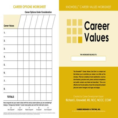 Careers value worksheet