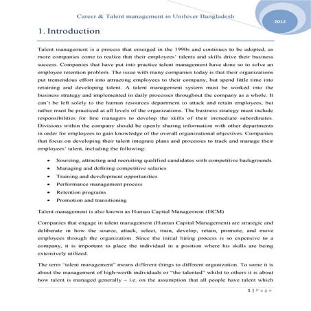 Career & Talent Management in Unilever Bangladesh Ltd.