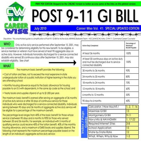 Career Wise Post 9-11 GI Bill updated (beta) edition 2010 | PPT