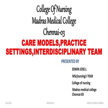 Care models,practice settings.interdisciplinary team