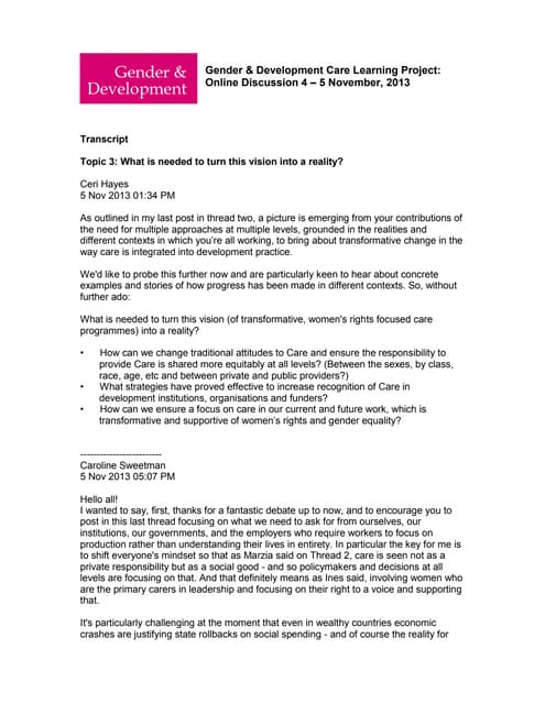 Care online discussion topic 3 transcript