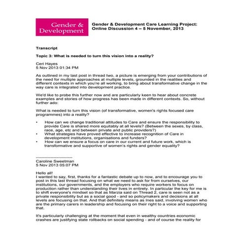 Care online discussion topic 3 transcript