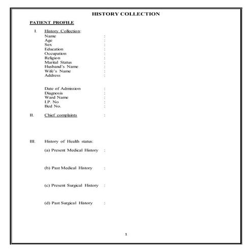 Nursing Care plan ( History collection format )