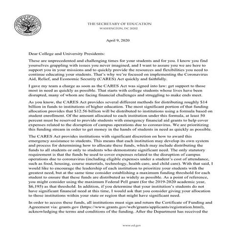 Community College CARES Funding Letter