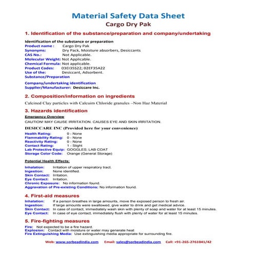 Cargo Dry Pak MSDS | PDF