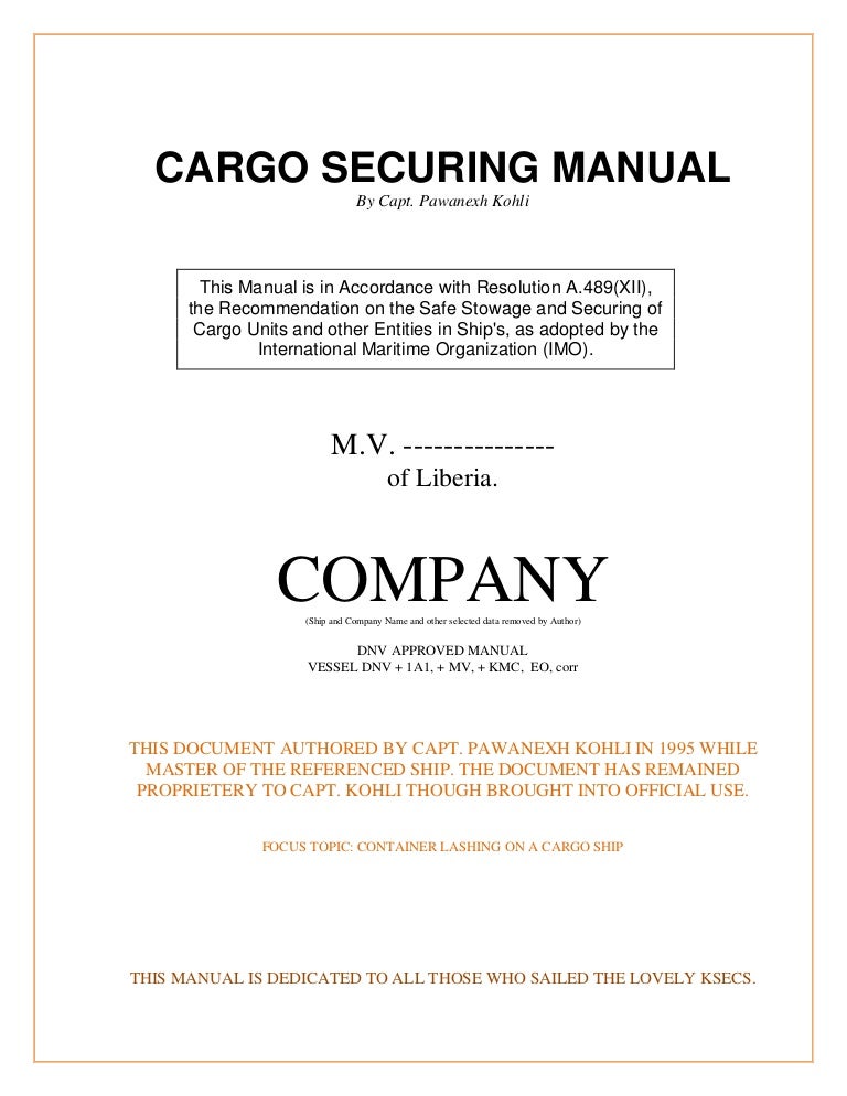 Container Ship Cargo Securing Manual Container Ship Cargo Securing Manual