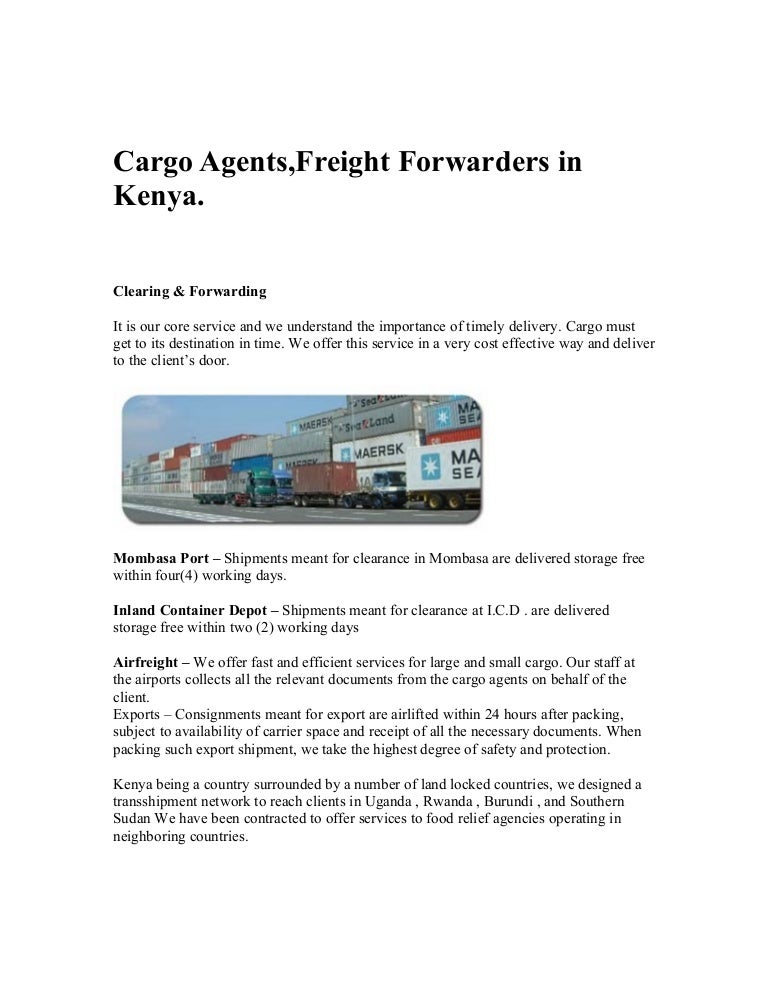 Cargo agents,freight forwarders in kenya