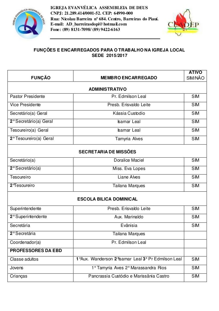 ficha Cargos igreja evangélica assembleia de deus ficha Cargos igreja evangélica assembleia de deus