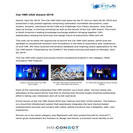 Car HMI USA Award 2019