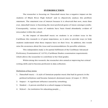 Caribbean Studies Internal Assessment (Sample) 