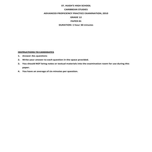 Caribbean studies practice exam paper 1 | DOCX