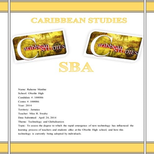 CAPE Caribbean Studies Unit 2 - Sample SBA