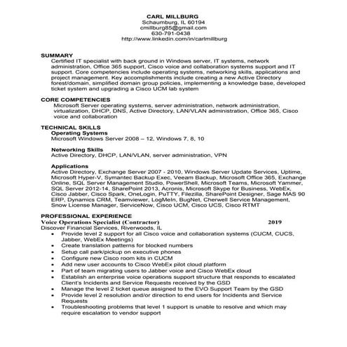 Carl Millburg resume