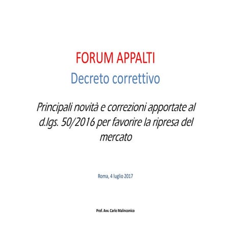 Carlo Malinconico - Decreto Correttivo Forum Appalti