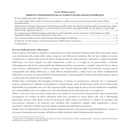 Carlo Malinconico: riflessione sui diritti fondamentali e sui limiti di bilancio pubblico