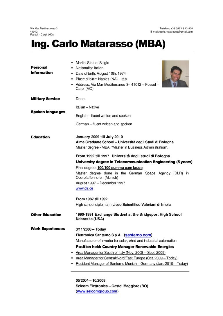 resume for mba admission
