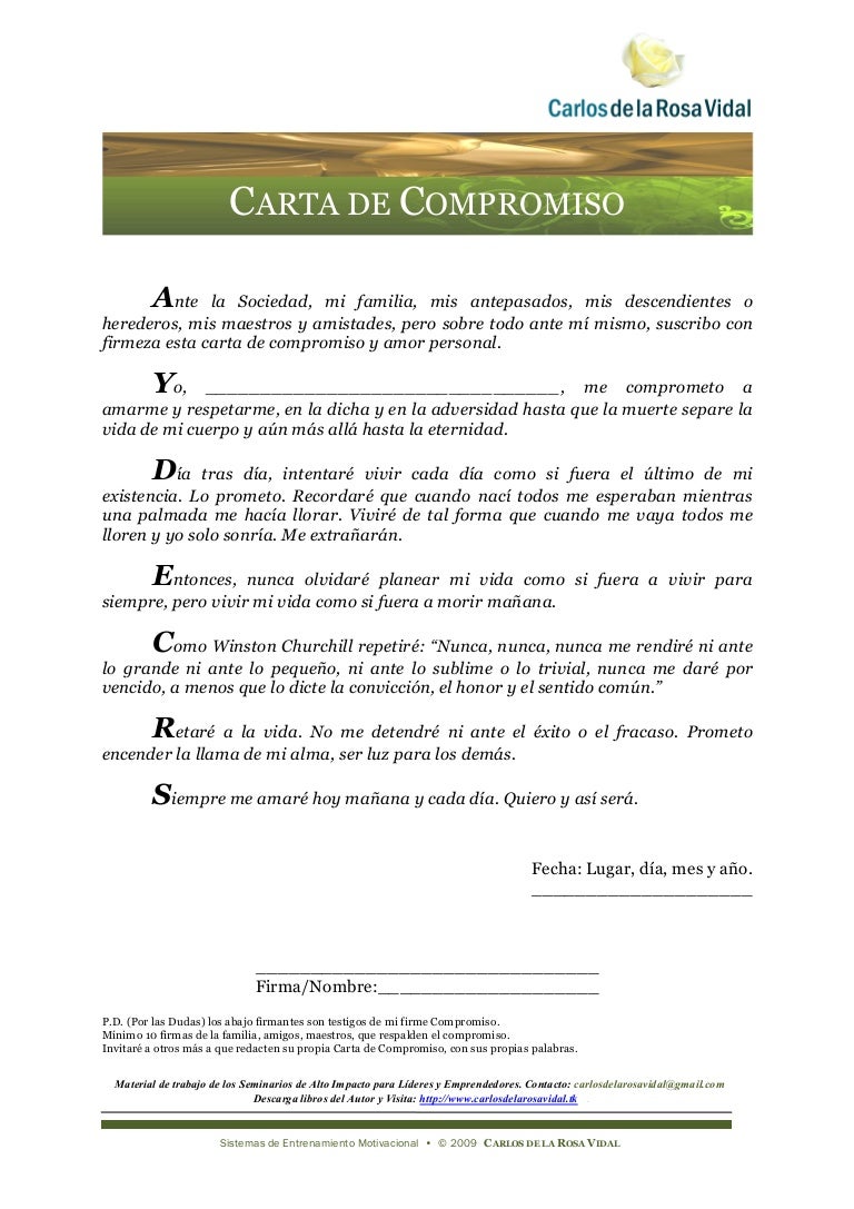 Carlos De La Rosa Vidal Carta De Compromiso Personal Para El Lidera…