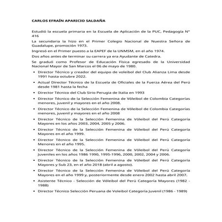 HOJA DE VIDA ENTRENADOR CARLOS APARICIO SALDAÑA