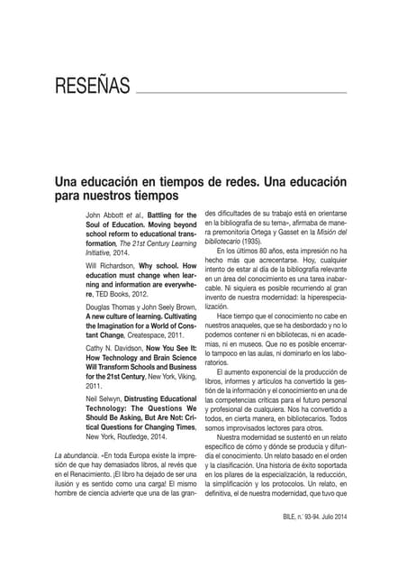 Una educación en tiempos de redes. Una educación para nuestros tiempos