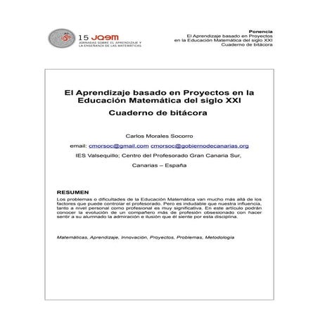 El Aprendizaje basado en Proyectos y Problemas en la Educación Matemática del siglo XXI