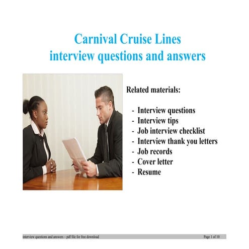 Carnival cruise lines interview questions and answers