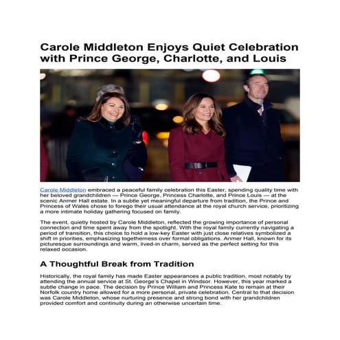 Carole Middleton Enjoys Quiet Celebration with Prince George, Charlotte, and Louis