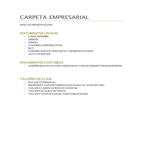 Carpeta empresarial primer corte