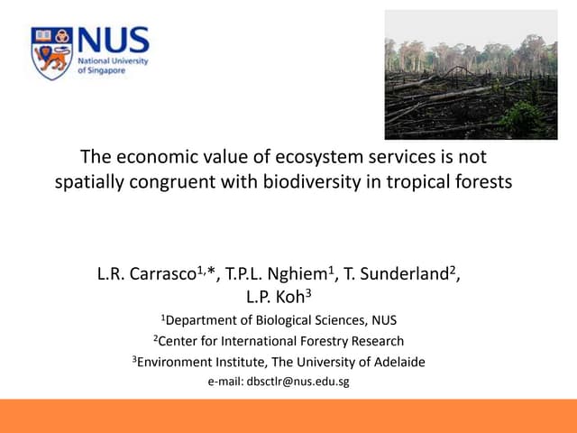The economic value of ecosystem services is not spatially congruent with biodiversity in tropical forests