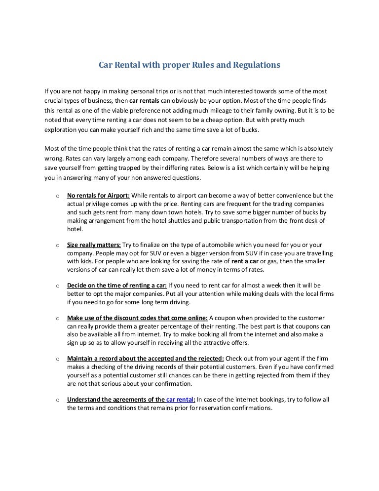 Car Rental with proper Rules and Regulations