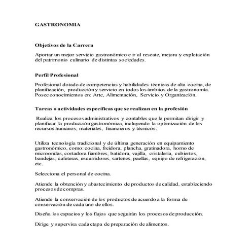 Carrera de gastronomia