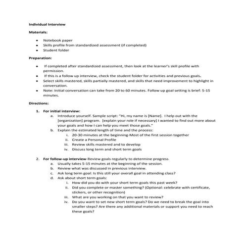 GED Tutoring Individual Interview