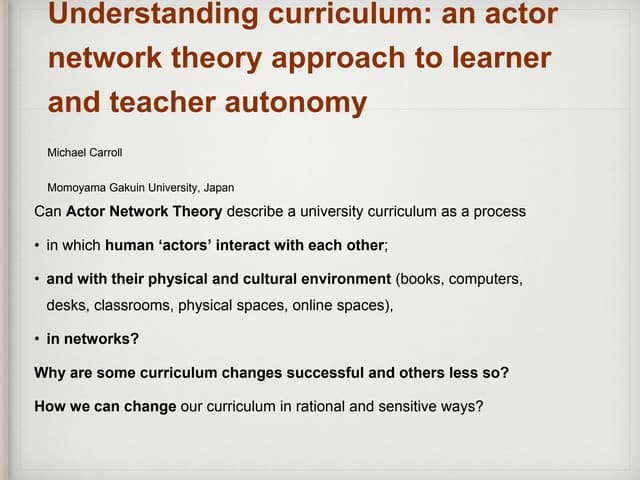 Curriculum and Actor Network Theory