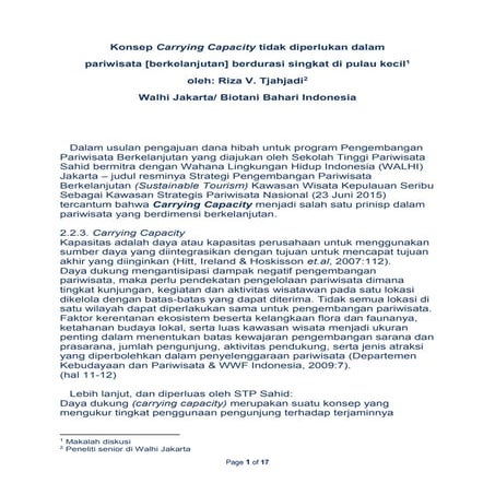   Konsep Carrying Capacity tak diperlukan dalam pariwisata [berkelanjutan] be...