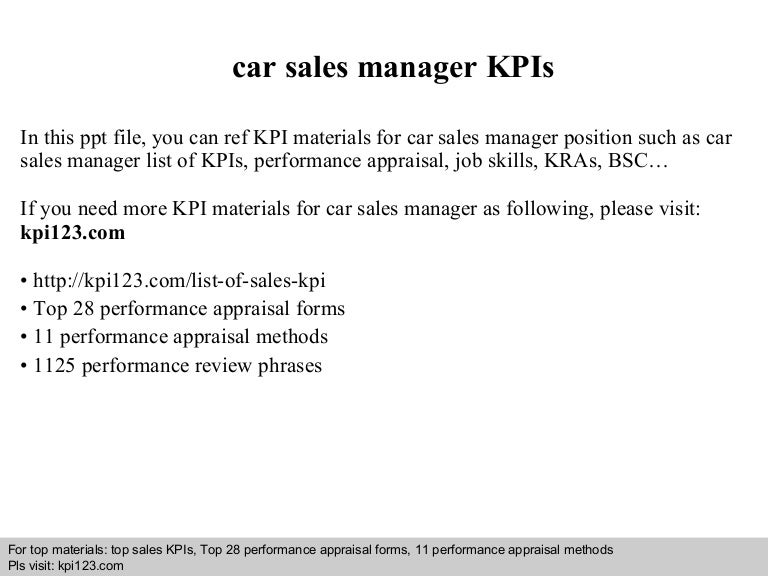 Car sales manager kpis
