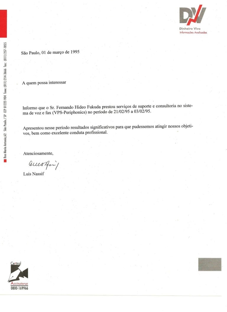 Carta de Referência do Sr. Luis Nassif sobre os serviços de consultor…