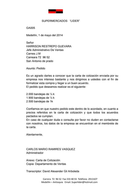 cartas de pedido