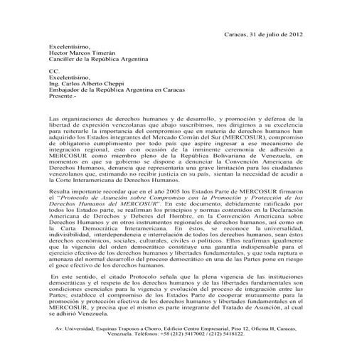 Carta a Argentina 
