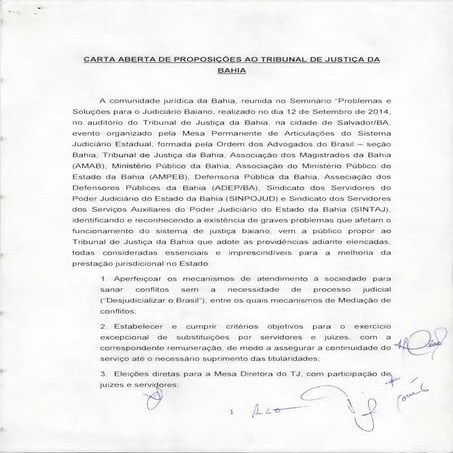 Carta Aberta de Proposicoes ao TJBA
