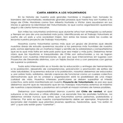 Carta abierta a los voluntarios